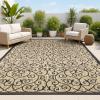 JONATHAN Y Vintage Filigree Indoor Outdoor Area Rug 5X8 Black/Khaki, Madrid Textured Weave for Backyard, Patio, Porch, Easy-Cleaning, High Traffic, Pet-Friendly, Non-Shedding (SMB107A-5)(Black/Khaki)