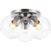 JONATHAN Y JYL7568B Iris 11.5″ 3-Light Farmhouse Rustic Iron/Glass LED Semi Flush Mount Coastal Contemporary 2700K Cozy Warm Light Kitchen Hallway Bathroom Bedroom Entryway Foyer, Nickel/Clear(Nickel)