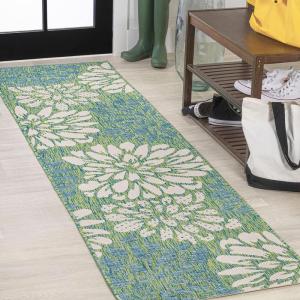 JONATHAN Y Floral Textured Weave Indoor Outdoor Area Rug 8X10 Sage/Brown, Zinnia Modern for Backyard, Patio, Porch, Easy-Cleaning, High Traffic, Pet-Friendly, Non-Shedding (SMB110A-8)(Cream/Green)