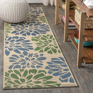 JONATHAN Y Floral Textured Weave Indoor Outdoor Area Rug 8X10 Sage/Brown, Zinnia Modern for Backyard, Patio, Porch, Easy-Cleaning, High Traffic, Pet-Friendly, Non-Shedding (SMB110A-8)(Navy/Green)
