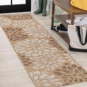 JONATHAN Y Floral Textured Weave Indoor Outdoor Area Rug 8X10 Sage/Brown, Zinnia Modern for Backyard, Patio, Porch, Easy-Cleaning, High Traffic, Pet-Friendly, Non-Shedding (SMB110A-8)(Brown/Cream)