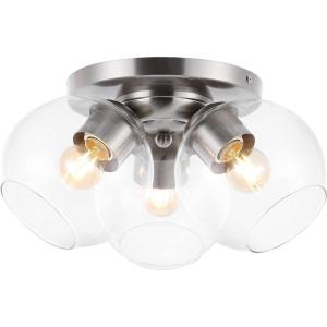 JONATHAN Y JYL7568B Iris 11.5″ 3-Light Farmhouse Rustic Iron/Glass LED Semi Flush Mount Coastal Contemporary 2700K Cozy Warm Light Kitchen Hallway Bathroom Bedroom Entryway Foyer, Nickel/Clear(Nickel)
