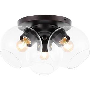 JONATHAN Y JYL7568B Iris 11.5″ 3-Light Farmhouse Rustic Iron/Glass LED Semi Flush Mount Coastal Contemporary 2700K Cozy Warm Light Kitchen Hallway Bathroom Bedroom Entryway Foyer, Nickel/Clear(Oil-Rubbed Bronze)