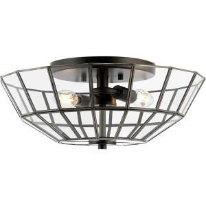 JONATHAN Y JYL9928A Theo 15.5″ 2-Light Farmhouse Rustic Iron/Glass LED Semi Flush Mount Modern Contemporary 2700K Cozy Warm Light Kitchen Hallway Bathroom Bedroom Foyer, Oil Rubbed Bronze/Clear
