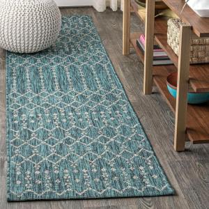 JONATHAN Y Moroccan Geometric Indoor Outdoor Area Rug 8X10 Light Gray/Navy, Ourika Textured Weave for Backyard, Patio, Porch, Easy-Cleaning, High Traffic, Pet-Friendly, Non-Shedding (SMB108A-8)(Teal/Gray)