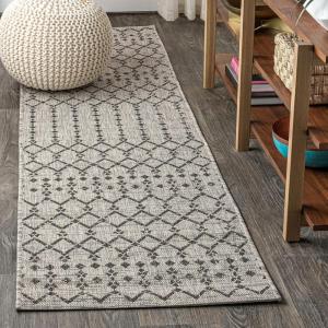 JONATHAN Y Moroccan Geometric Indoor Outdoor Area Rug 8X10 Light Gray/Navy, Ourika Textured Weave for Backyard, Patio, Porch, Easy-Cleaning, High Traffic, Pet-Friendly, Non-Shedding (SMB108A-8)(Light Gray/Black)