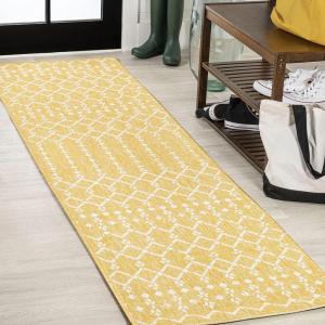 JONATHAN Y Moroccan Geometric Indoor Outdoor Area Rug 8X10 Light Gray/Navy, Ourika Textured Weave for Backyard, Patio, Porch, Easy-Cleaning, High Traffic, Pet-Friendly, Non-Shedding (SMB108A-8)(Yellow/Cream)