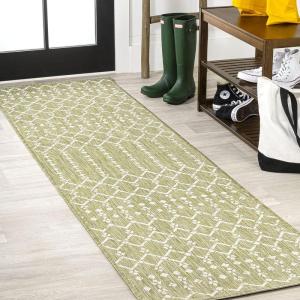 JONATHAN Y Moroccan Geometric Indoor Outdoor Area Rug 8X10 Light Gray/Navy, Ourika Textured Weave for Backyard, Patio, Porch, Easy-Cleaning, High Traffic, Pet-Friendly, Non-Shedding (SMB108A-8)(Light Green/Cream)
