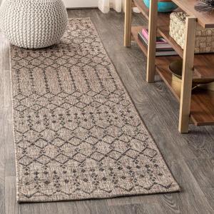 JONATHAN Y Moroccan Geometric Indoor Outdoor Area Rug 8X10 Light Gray/Navy, Ourika Textured Weave for Backyard, Patio, Porch, Easy-Cleaning, High Traffic, Pet-Friendly, Non-Shedding (SMB108A-8)(Natural/Black)