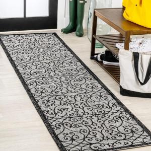 JONATHAN Y Vintage Filigree Indoor Outdoor Area Rug 5X8 Black/Khaki, Madrid Textured Weave for Backyard, Patio, Porch, Easy-Cleaning, High Traffic, Pet-Friendly, Non-Shedding (SMB107A-5)(Light Gray/Black)
