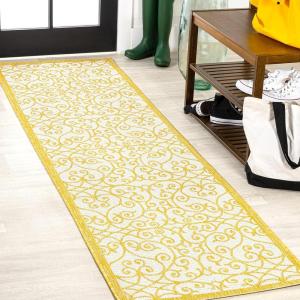 JONATHAN Y Vintage Filigree Indoor Outdoor Area Rug 5X8 Black/Khaki, Madrid Textured Weave for Backyard, Patio, Porch, Easy-Cleaning, High Traffic, Pet-Friendly, Non-Shedding (SMB107A-5)(Cream/Yellow)