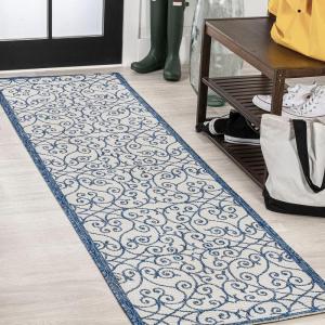 JONATHAN Y Vintage Filigree Indoor Outdoor Area Rug 5X8 Black/Khaki, Madrid Textured Weave for Backyard, Patio, Porch, Easy-Cleaning, High Traffic, Pet-Friendly, Non-Shedding (SMB107A-5)(Blue/Cream)