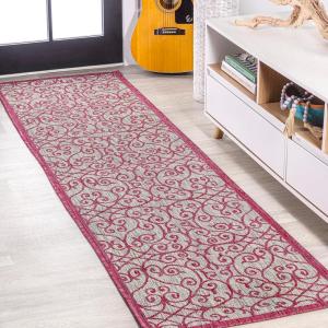 JONATHAN Y Vintage Filigree Indoor Outdoor Area Rug 5X8 Black/Khaki, Madrid Textured Weave for Backyard, Patio, Porch, Easy-Cleaning, High Traffic, Pet-Friendly, Non-Shedding (SMB107A-5)(Light Gray/Fuchsia)