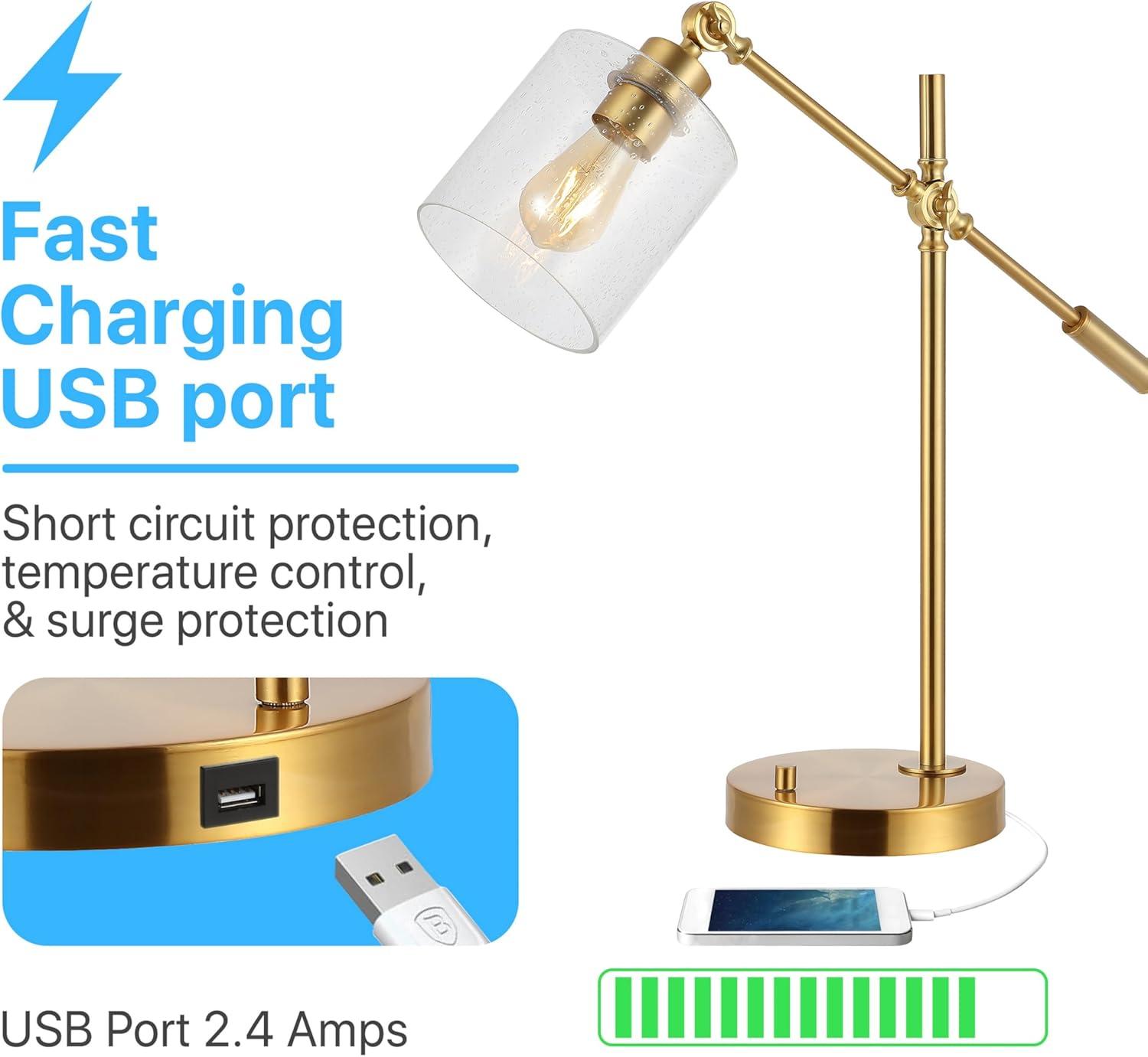 image:imageJONATHAN Y JYL3082A Kathryn Classic 23 IronSeeded Glass Adjustable Head Modern USB Charging LED Task Lamp Brass Gold Bedroom Living Room1 Bulb