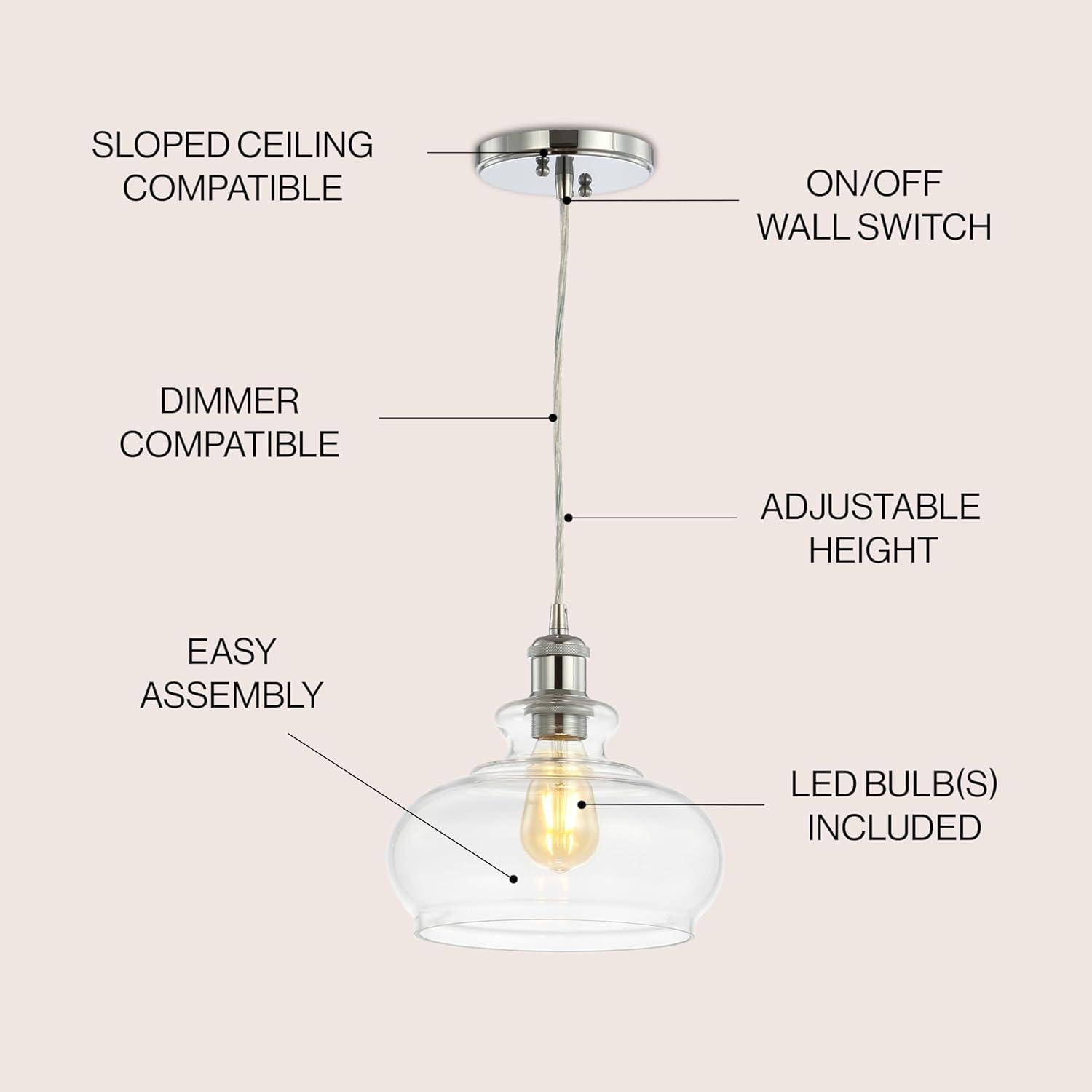 image:imageJONATHAN Y JYL3515A Wyatt 95 Pharmacy MetalGlass LED Pendant Farmhouse Contemporary Transitional Dimmable Adjustable Dining Room Living Room Kitchen Foyer Bedroom Hallway Brass GoldChrome