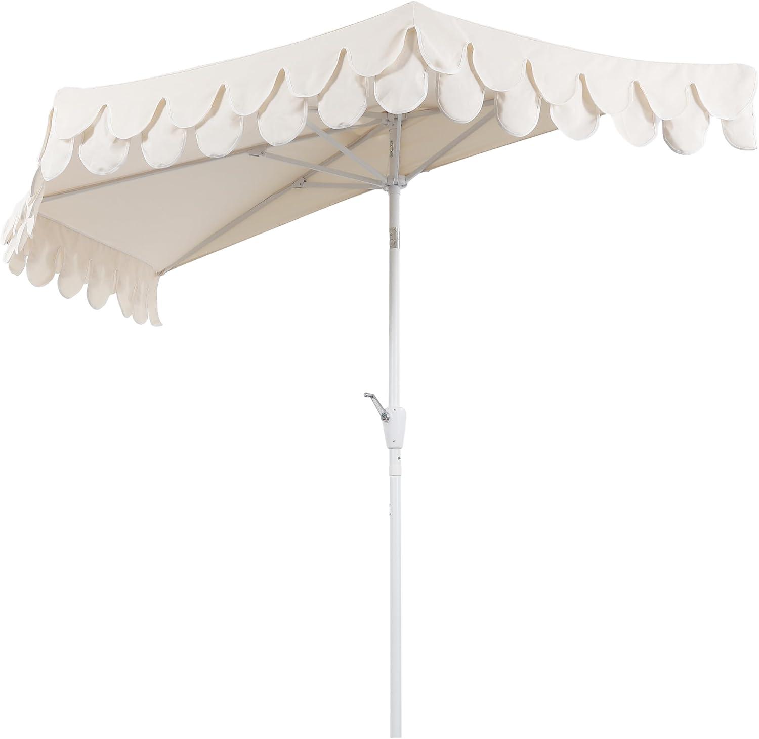 image:imageJONATHAN Y UMB1202D Terrace Arc 9 ft Classic MidCentury Scalloped Fringe Market Patio Half Umbrella with Crank Tilt Button and UV Protection in WhiteBlack White PoleCreamWhite White Pole