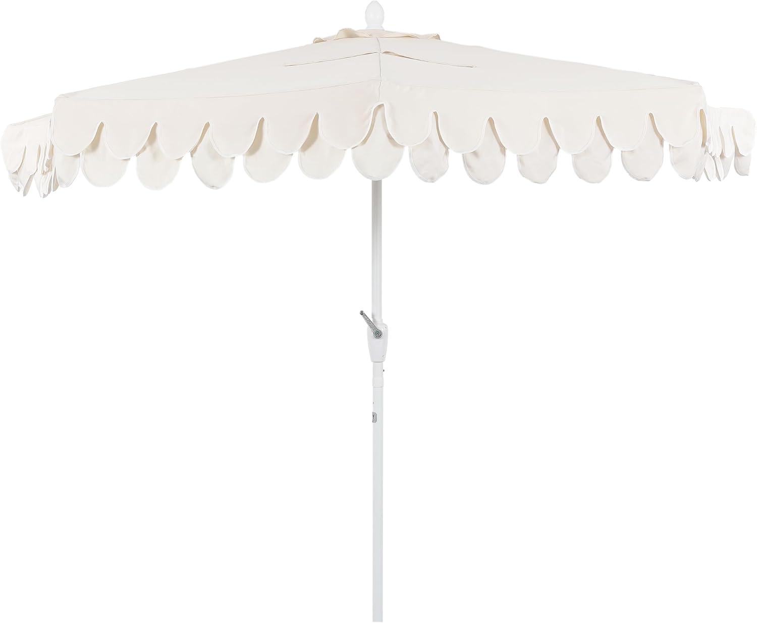 image:imageJONATHAN Y UMB1202D Terrace Arc 9 ft Classic MidCentury Scalloped Fringe Market Patio Half Umbrella with Crank Tilt Button and UV Protection in WhiteBlack White PoleCreamWhite White Pole