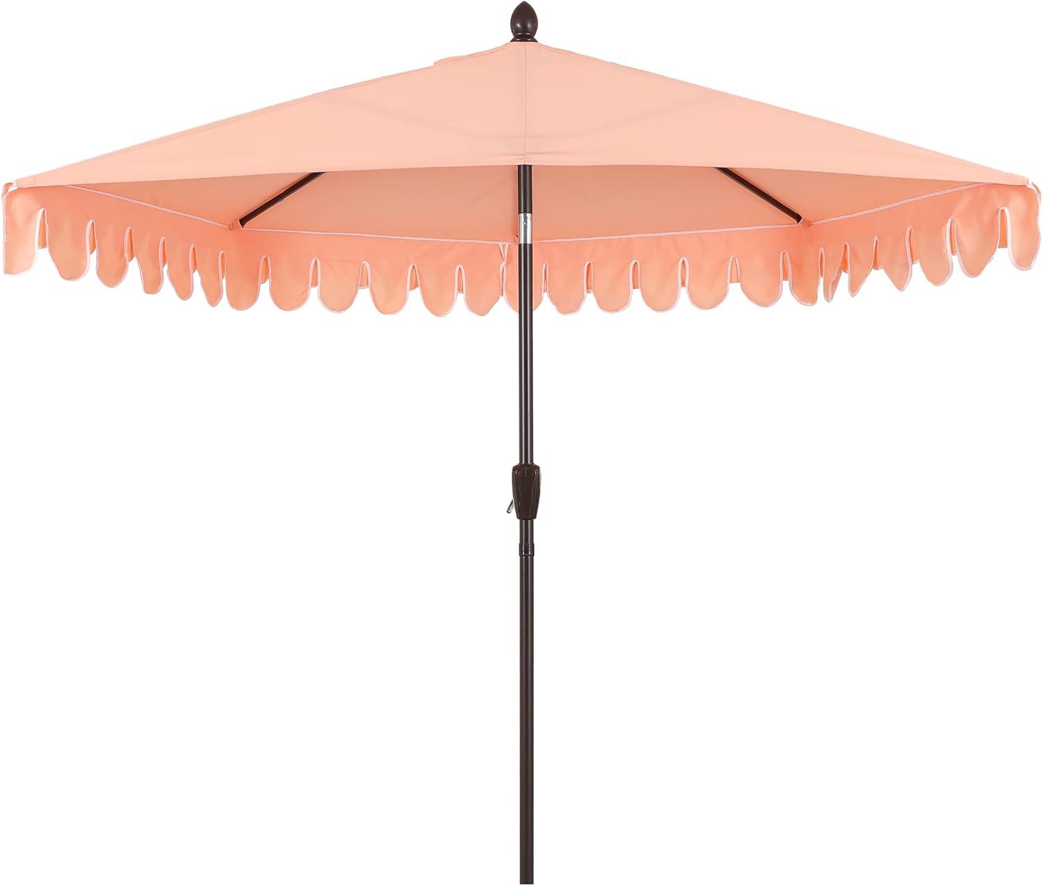 image:imageJONATHAN Y UMB1202D Terrace Arc 9 ft Classic MidCentury Scalloped Fringe Market Patio Half Umbrella with Crank Tilt Button and UV Protection in WhiteBlack White PoleCoral PinkWhite Dark Brown Pole