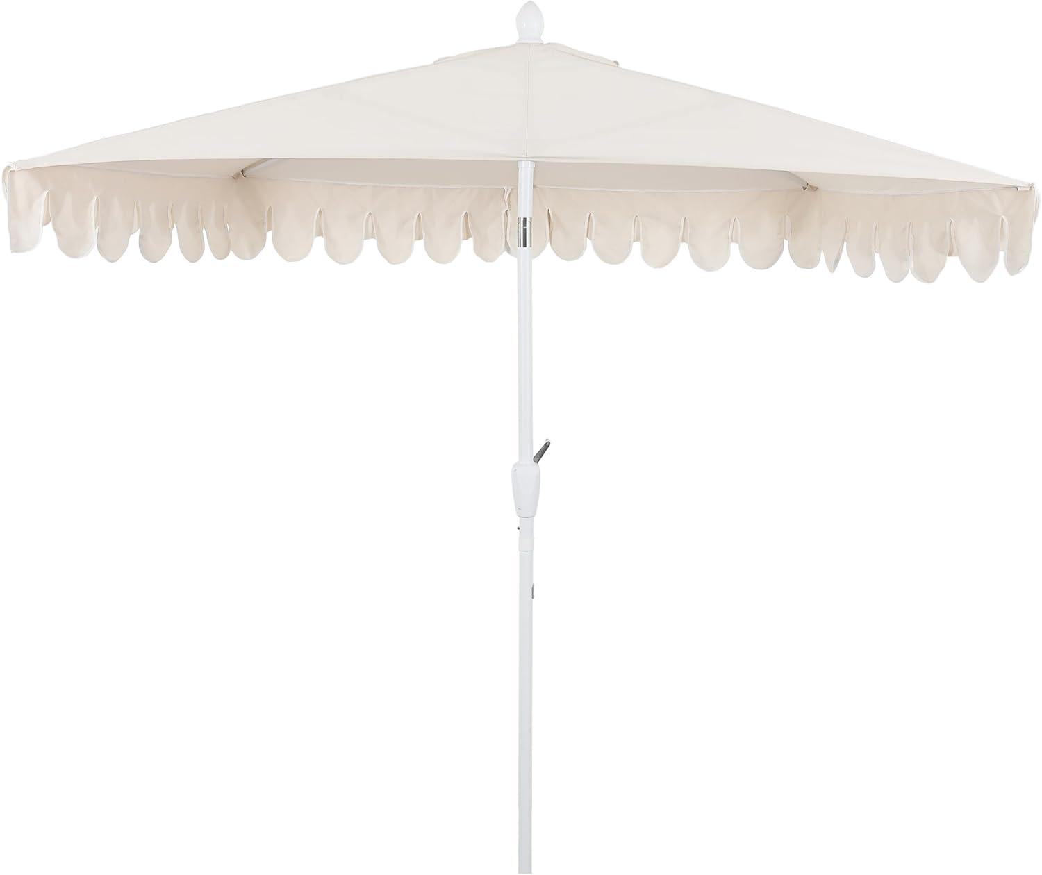 image:imageJONATHAN Y UMB1202D Terrace Arc 9 ft Classic MidCentury Scalloped Fringe Market Patio Half Umbrella with Crank Tilt Button and UV Protection in WhiteBlack White PoleCreamWhite White Pole