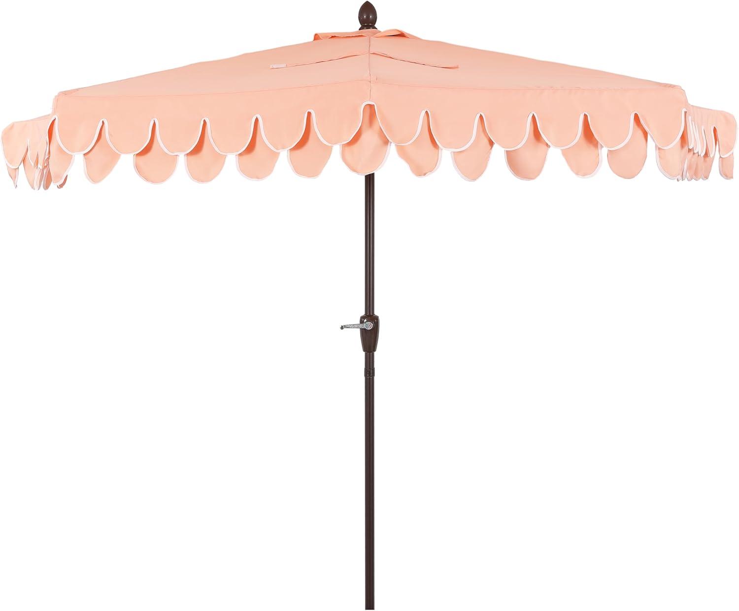image:imageJONATHAN Y UMB1202D Terrace Arc 9 ft Classic MidCentury Scalloped Fringe Market Patio Half Umbrella with Crank Tilt Button and UV Protection in WhiteBlack White PoleCoral PinkWhite Dark Brown Pole