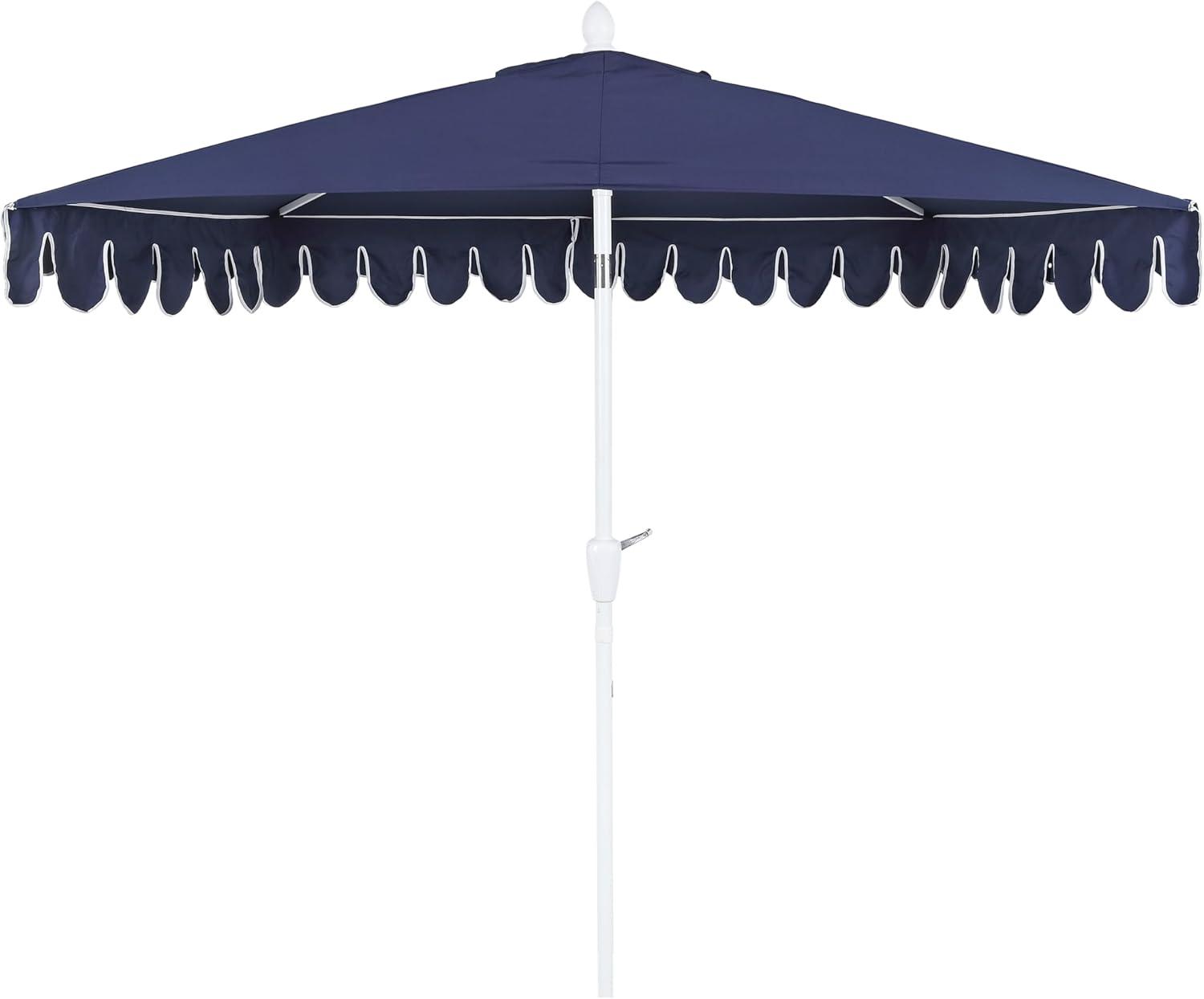 image:imageJONATHAN Y UMB1202D Terrace Arc 9 ft Classic MidCentury Scalloped Fringe Market Patio Half Umbrella with Crank Tilt Button and UV Protection in WhiteBlack White PoleNavyWhite White Pole