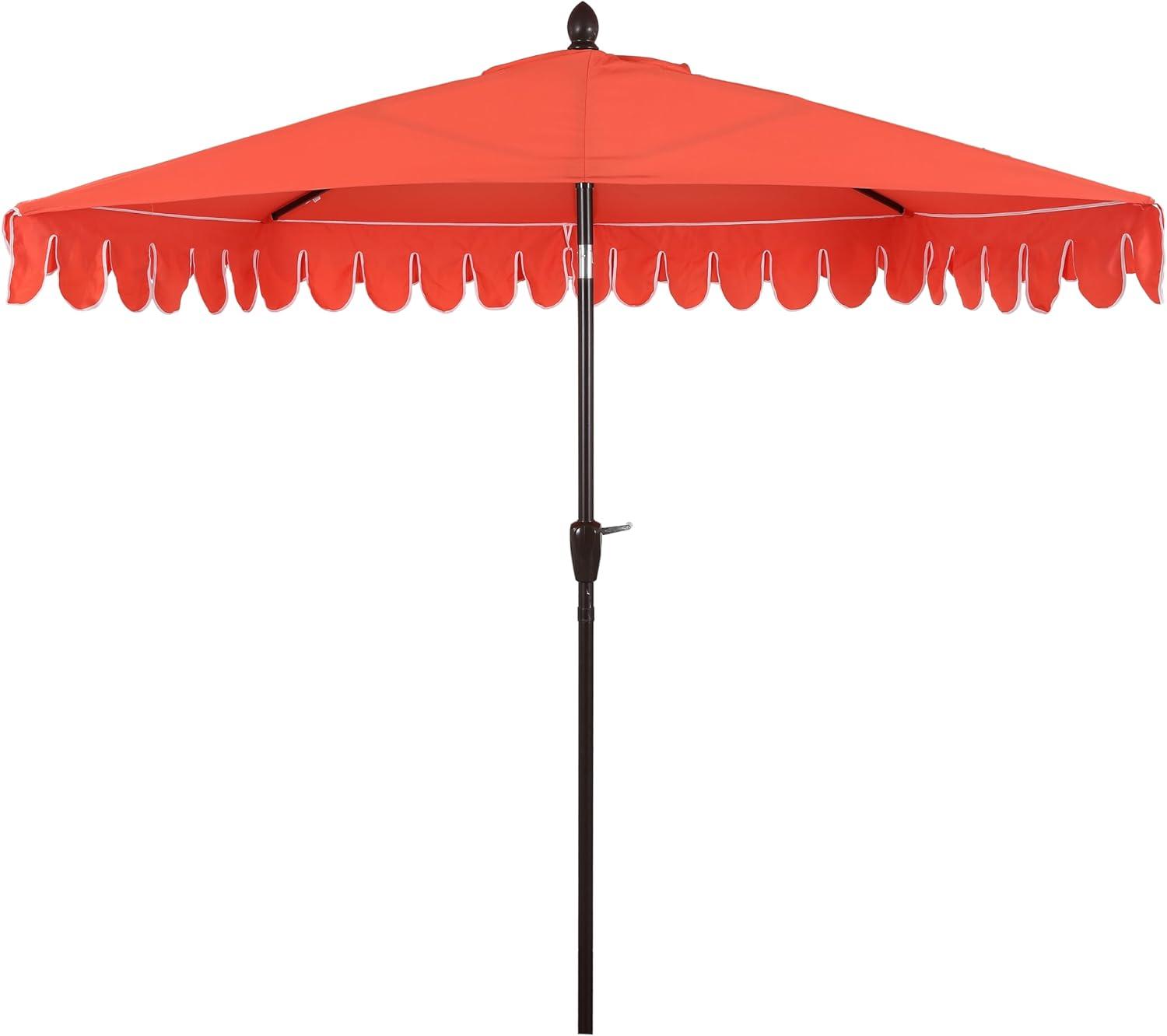image:imageJONATHAN Y UMB1202D Terrace Arc 9 ft Classic MidCentury Scalloped Fringe Market Patio Half Umbrella with Crank Tilt Button and UV Protection in WhiteBlack White PoleCoral RedWhite Dark Brown Pole