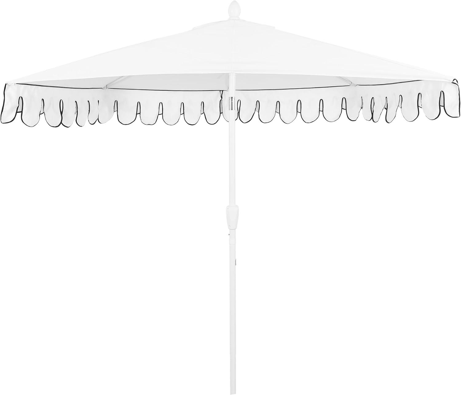 image:imageJONATHAN Y UMB1202D Terrace Arc 9 ft Classic MidCentury Scalloped Fringe Market Patio Half Umbrella with Crank Tilt Button and UV Protection in WhiteBlack White PoleWhiteBlack White Pole