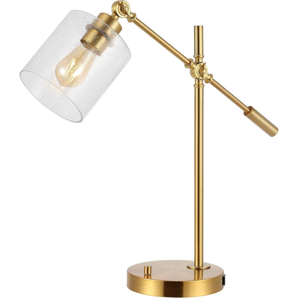 image:imageJONATHAN Y JYL3082A Kathryn Classic 23 IronSeeded Glass Adjustable Head Modern USB Charging LED Task Lamp Brass Gold Bedroom Living Room1 Bulb