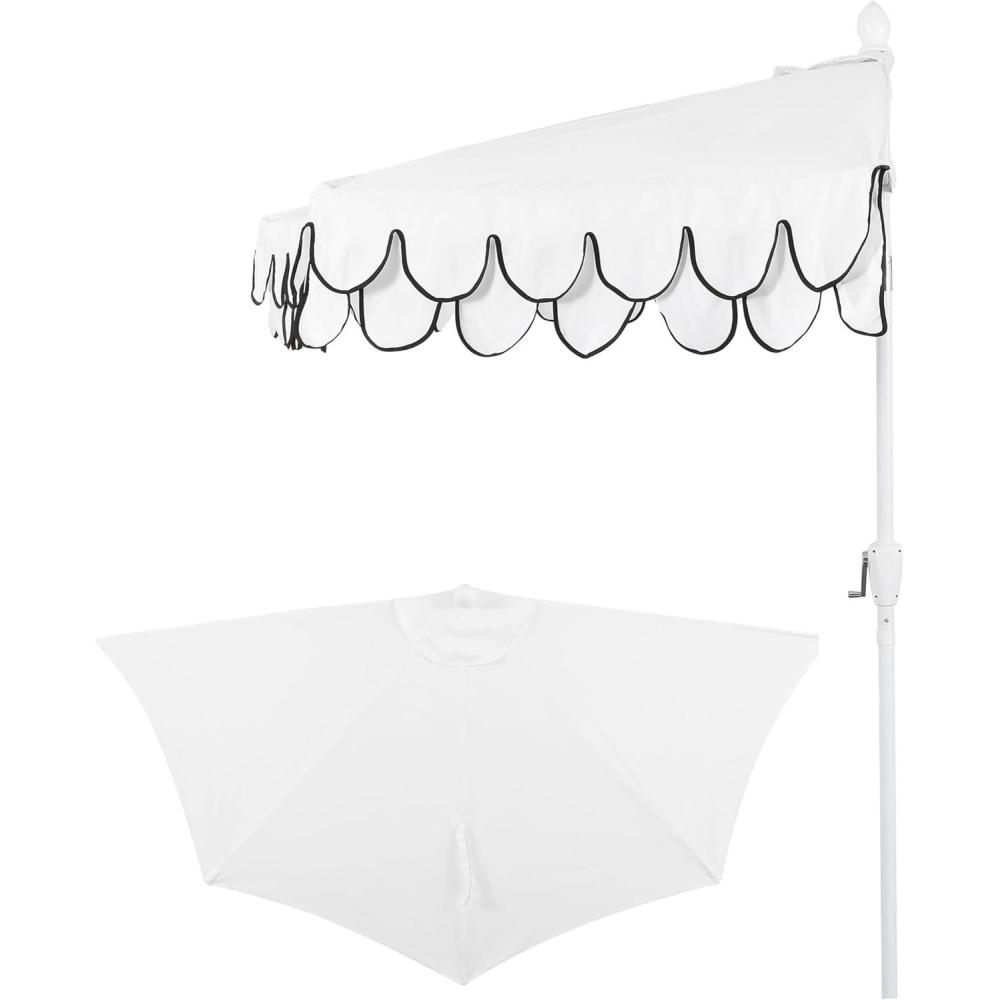 image:imageJONATHAN Y UMB1202D Terrace Arc 9 ft Classic MidCentury Scalloped Fringe Market Patio Half Umbrella with Crank Tilt Button and UV Protection in WhiteBlack White PoleWhiteBlack White Pole