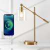 JONATHAN Y JYL3082A Kathryn Classic 23″ Iron,Seeded Glass Adjustable Head Modern USB Charging LED Task Lamp Brass Gold Bedroom Living Room,1 Bulb