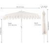 JONATHAN Y UMB1202D Terrace Arc 9 ft. Classic MidCentury Scalloped Fringe Market Patio Half Umbrella with Crank, Tilt Button and UV Protection in White/Black, White Pole(Cream/White (White Pole))