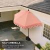 JONATHAN Y UMB1202D Terrace Arc 9 ft. Classic MidCentury Scalloped Fringe Market Patio Half Umbrella with Crank, Tilt Button and UV Protection in White/Black, White Pole(Coral Pink/White (Dark Brown Pole))