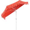 JONATHAN Y UMB1202D Terrace Arc 9 ft. Classic MidCentury Scalloped Fringe Market Patio Half Umbrella with Crank, Tilt Button and UV Protection in White/Black, White Pole(Coral Red/White (White Pole))