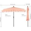 JONATHAN Y UMB1202D Terrace Arc 9 ft. Classic MidCentury Scalloped Fringe Market Patio Half Umbrella with Crank, Tilt Button and UV Protection in White/Black, White Pole(Coral Pink/White (Dark Brown Pole))