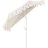 JONATHAN Y UMB1202D Terrace Arc 9 ft. Classic MidCentury Scalloped Fringe Market Patio Half Umbrella with Crank, Tilt Button and UV Protection in White/Black, White Pole(Cream/White (White Pole))