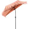 JONATHAN Y UMB1202D Terrace Arc 9 ft. Classic MidCentury Scalloped Fringe Market Patio Half Umbrella with Crank, Tilt Button and UV Protection in White/Black, White Pole(Coral Pink/White (Dark Brown Pole))