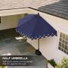 JONATHAN Y UMB1202D Terrace Arc 9 ft. Classic MidCentury Scalloped Fringe Market Patio Half Umbrella with Crank, Tilt Button and UV Protection in White/Black, White Pole(Navy/White (Dark Brown Pole))