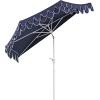 JONATHAN Y UMB1202D Terrace Arc 9 ft. Classic MidCentury Scalloped Fringe Market Patio Half Umbrella with Crank, Tilt Button and UV Protection in White/Black, White Pole(Navy/White (White Pole))