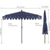 JONATHAN Y UMB1202D Terrace Arc 9 ft. Classic MidCentury Scalloped Fringe Market Patio Half Umbrella with Crank, Tilt Button and UV Protection in White/Black, White Pole(Navy/White (Dark Brown Pole))