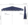 JONATHAN Y UMB1202D Terrace Arc 9 ft. Classic MidCentury Scalloped Fringe Market Patio Half Umbrella with Crank, Tilt Button and UV Protection in White/Black, White Pole(Navy/White (White Pole))