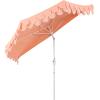 JONATHAN Y UMB1202D Terrace Arc 9 ft. Classic MidCentury Scalloped Fringe Market Patio Half Umbrella with Crank, Tilt Button and UV Protection in White/Black, White Pole(Coral Pink/White (White Pole))