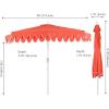 JONATHAN Y UMB1202D Terrace Arc 9 ft. Classic MidCentury Scalloped Fringe Market Patio Half Umbrella with Crank, Tilt Button and UV Protection in White/Black, White Pole(Coral Red/White (White Pole))