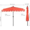 JONATHAN Y UMB1202D Terrace Arc 9 ft. Classic MidCentury Scalloped Fringe Market Patio Half Umbrella with Crank, Tilt Button and UV Protection in White/Black, White Pole(Coral Red/White (Dark Brown Pole))
