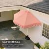 JONATHAN Y UMB1202D Terrace Arc 9 ft. Classic MidCentury Scalloped Fringe Market Patio Half Umbrella with Crank, Tilt Button and UV Protection in White/Black, White Pole(Coral Pink/White (White Pole))