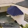 JONATHAN Y UMB1202D Terrace Arc 9 ft. Classic MidCentury Scalloped Fringe Market Patio Half Umbrella with Crank, Tilt Button and UV Protection in White/Black, White Pole(Navy/White (White Pole))