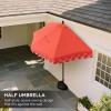 JONATHAN Y UMB1202D Terrace Arc 9 ft. Classic MidCentury Scalloped Fringe Market Patio Half Umbrella with Crank, Tilt Button and UV Protection in White/Black, White Pole(Coral Red/White (Dark Brown Pole))
