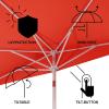 JONATHAN Y UMB1202D Terrace Arc 9 ft. Classic MidCentury Scalloped Fringe Market Patio Half Umbrella with Crank, Tilt Button and UV Protection in White/Black, White Pole(Coral Red/White (White Pole))