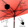 JONATHAN Y UMB1202D Terrace Arc 9 ft. Classic MidCentury Scalloped Fringe Market Patio Half Umbrella with Crank, Tilt Button and UV Protection in White/Black, White Pole(Coral Red/White (Dark Brown Pole))