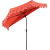 JONATHAN Y UMB1202D Terrace Arc 9 ft. Classic MidCentury Scalloped Fringe Market Patio Half Umbrella with Crank, Tilt Button and UV Protection in White/Black, White Pole(Coral Red/White (Dark Brown Pole))