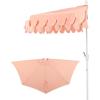 JONATHAN Y UMB1202D Terrace Arc 9 ft. Classic MidCentury Scalloped Fringe Market Patio Half Umbrella with Crank, Tilt Button and UV Protection in White/Black, White Pole(Coral Pink/White (White Pole))